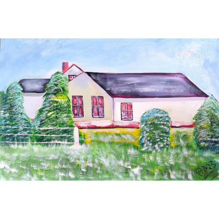 Countryside Bliss Oil Canvas Painting by Artist Debayan Kundu 24 x 36 Inches